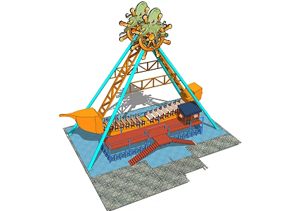 Vibrant Amusement Rides With Rotating Structure Triangular Support Frame And Seating Rows 3d model