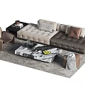 Modern L Shaped Sofa and Coffee Table Set with Marble Top and Pillows 3d model