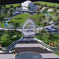 Park Landscape Aerial View With Green Lawns Winding Pathways Water Features And Trees