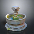 Classical Stone Fountain Sculpture Featuring Carved Dragon Head Circular Base And Moss Details