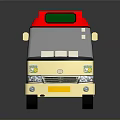 Yellow City Bus With Red Roof And Green Electronic Display On Body
