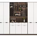 Modern Wine Cabinet With Glass Doors Wine Bottles Glasses Storage Drawers And Decorative Plants
