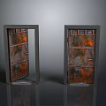 Rusty Iron Doors With Open And Closed States On Gray Reflective Floor 3d model