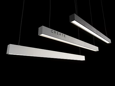 Modern Linear Pendant Lights With CREATE Lettering And White Illumination Design 3d model
