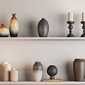 Modern Minimalist Decorative Ornament Combinations With Ceramic Vases Candles Books And Picture Frames On Shelves