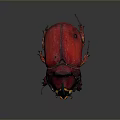 Vibrant Red Beetle With Black Horns And Detailed Legs On Gray Background