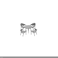 Modern White Rattan Dining Table Set With Round Table And Four Chairs 3d model