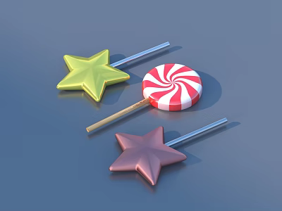Colorful Star Shaped and Swirl Lollipops as Daily Living Items 3d model