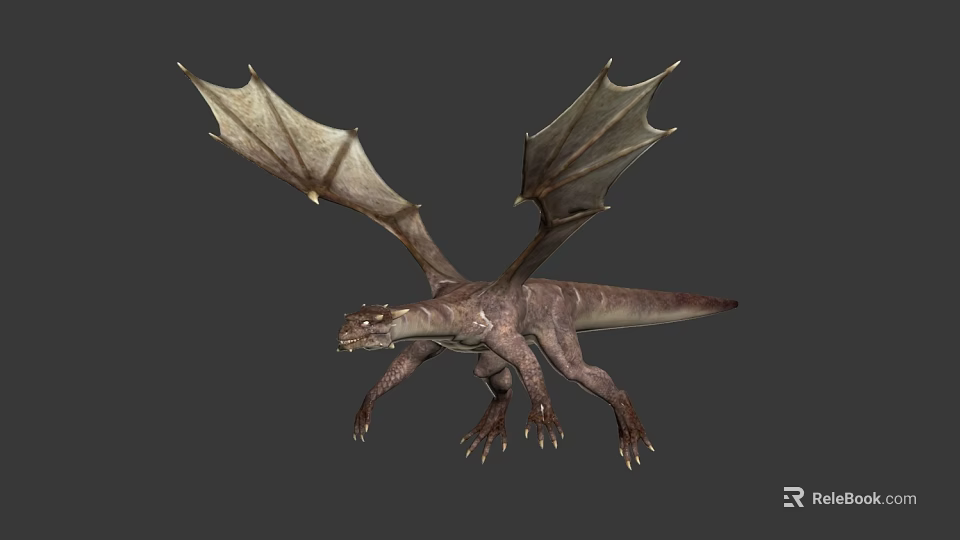 3D Dragon Model With Grayish Brown Scaled Body Detailed Wings And Sharp Claws 3d model 