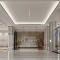 Modern Luxury Sales Office Interior With Ceiling Lights Landscape Painting And Reception Desk