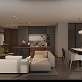 Modern Open Concept Living And Dining Room With Warm Cozy Wood Texture Interior Design