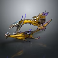 Intricate Mythical Dragon Sculpture Carving With Golden Purple Accents Dynamic Claws And Shiny Texture