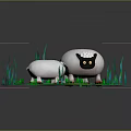 Game Movie Character Two White Sheep With Black Eyes On Green Grass Field