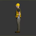Man Wearing Yellow Hard Hat Safety Vest Gloves Brown Pants And Black Shoes
