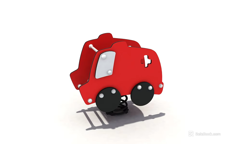 Red Toy Car Constructed With Building Blocks Having Black Wheels And Spring Base 3d model 