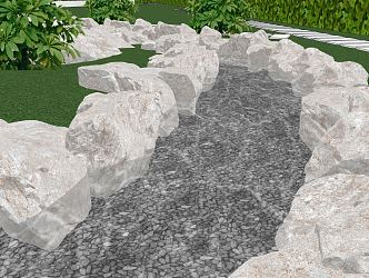 Modern stone rockery waterscape stone combination stone sketch 3d model