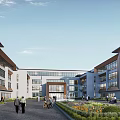 Modern Senior Care Facility Exterior Design With Beautiful Landscaped Garden And Spacious Public Walking Path