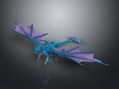 Game Movie Character Blue Purple Winged Spiked Dragon Detailed Design 3d model