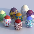 Multiple Decorative Eggs With Various Colors And Different Patterns Decorative Ornament Set