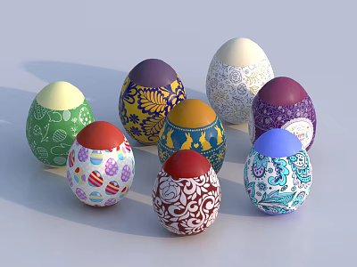 Multiple Decorative Eggs With Various Colors And Different Patterns Decorative Ornament Set 3d model