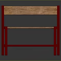 Outdoor Bench Featuring Wooden Seat And Backrest With Red Metal Frame