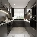 Modern Kitchen Interior Design With Dark Cabinets Marble Countertop And Appliances