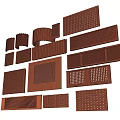 Building Exterior Wall Design With Brown Grille Panels And Various Textured Patterns 3d model