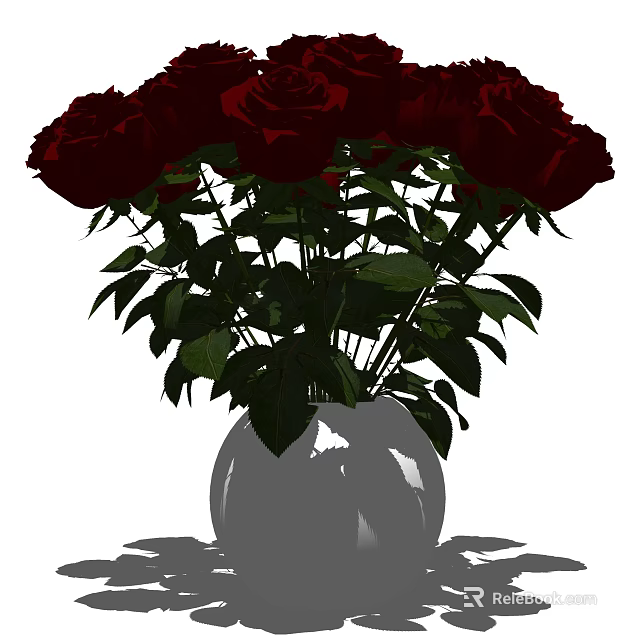 White Vase With Fresh Red Roses And Green Leaves For Home Decoration 3d model 
