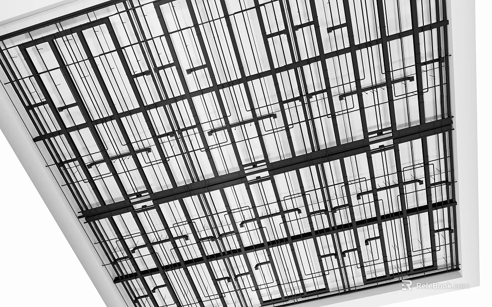 Industrial Metal Pipes Grid Structure Installation On Building Ceiling 3d model 