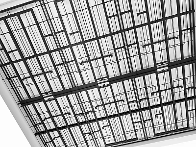 Industrial Metal Pipes Grid Structure Installation On Building Ceiling 3d model