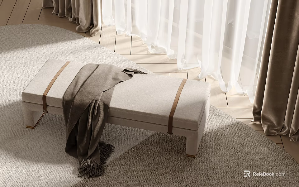 Upholstered Bench With Blanket In Bright Room 3d model 