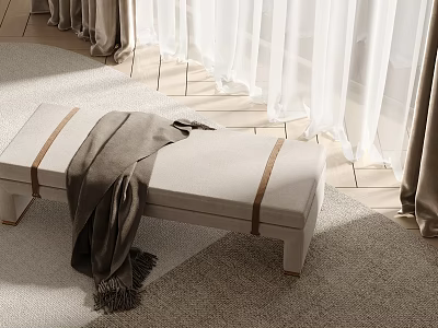 Upholstered Bench With Blanket In Bright Room 3d model