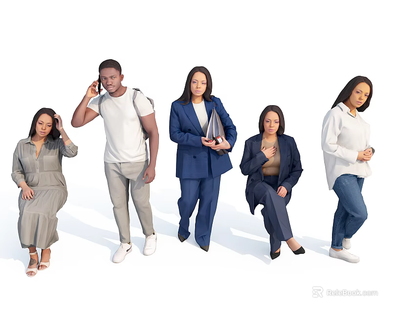 Women In Diverse Outfits Posing Standing Sitting And Talking Casually 3d model 
