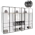 Modern Wardrobe Interior With Glass Doors Hanging White Clothes Storage Boxes And Shelves