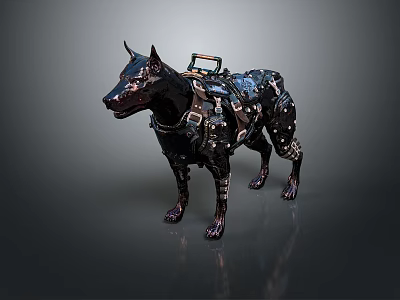 Futuristic Mechanical Dog with Cybernetic Gear and Metallic Body Structure 3d model