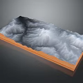 Detailed 3D Mountain Landscape Model With Textured Terrain And Wooden Base