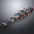 Futuristic Sci Fi Spaceship With Detailed Gray Red White Structure And Turrets