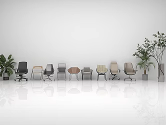Modern office chair large area green plant 3d model
