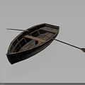 Vintage Wooden Rowboat With Oar Seats And Storage Compartment For Water Activities