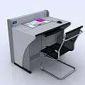 Modern Office Desk With Touchscreen Display And Black Metal Frame Chair