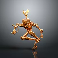 Golden Rabbit Robot Jumping On Skateboard Holding Lantern With Dynamic Pose