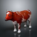 Red And White Cow With Horns Standing On Gray Background With Reflection 3d model