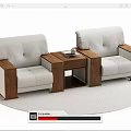 Modern Single Sofa Set With Fabric Upholstery Wooden Armrests And Side Table On Circular Rug