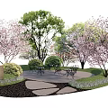 Outdoor Garden Table And Chair Set Surrounded By Cherry Blossom Trees And Green Lawn