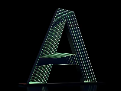 3D Letter A Design With Green Illuminated Lines On Black Background 3d model