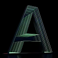 3D Letter A Design With Green Illuminated Lines On Black Background 3d model
