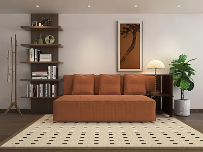 Modern Sofa Bookshelf Storage Rack Book Decorations Table Lamp Decorative Painting Carpet Bonsai Hanger Sofa Floor 3d model