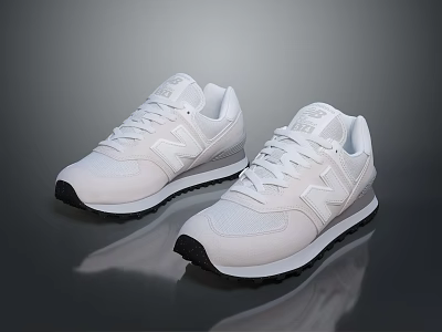 White New Balance Sneakers with White Upper Black Sole and Casual Lace Up Design 3d model
