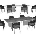 Modern Dining Table Set With Marble Tabletop And Gray Black Chairs Metal Frame Design 3d model
