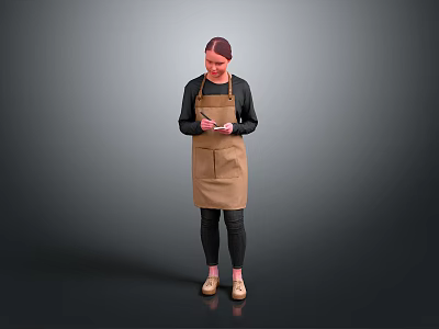 Person Wearing Brown Apron Holding Items In Gray Black Gradient Background 3d model